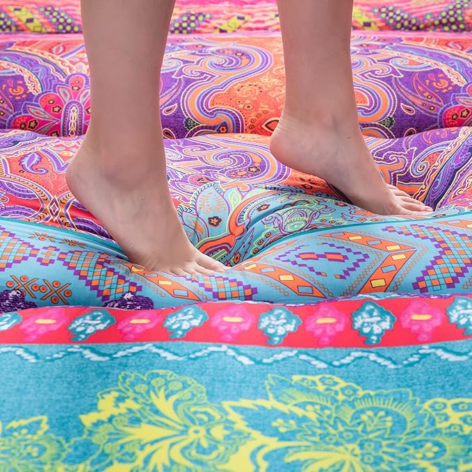 MAXYOYO Bohemian Retro Floor Mattress Vintage Floral Japanese Futon Mattress Roll Up Thicken Sleeping Mat Portable Camping Mattress Floor Lounger Couch Mattress Pad Twin Size