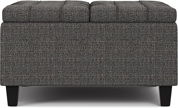 SIMPLIHOME Harrison Small Coffee Table Storage Ottoman - 30 inch Wide Upholstered Tweed Look Fabric Square Lift-Top Ottoman in Ebony, Transitional Ottoman for Living Room with Hidden Storage