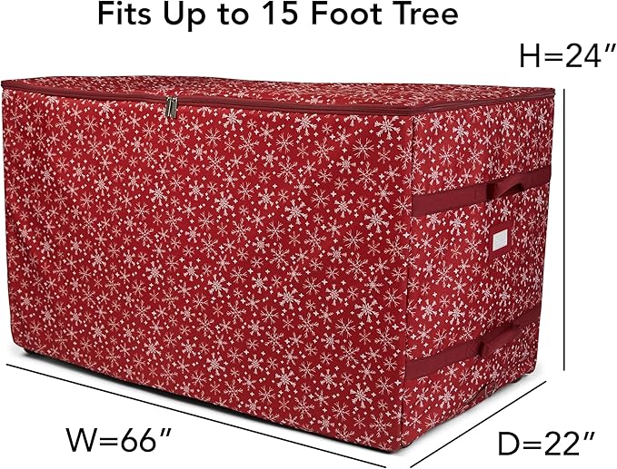 Covermates Keepsakes Christmas Tree Structured Rolling Storage Bag – Heavy-Duty Holiday Storage Container with Wheels, Padded Handles & Sturdy Inserts – Closet & Garage Organization, Red Snowflake