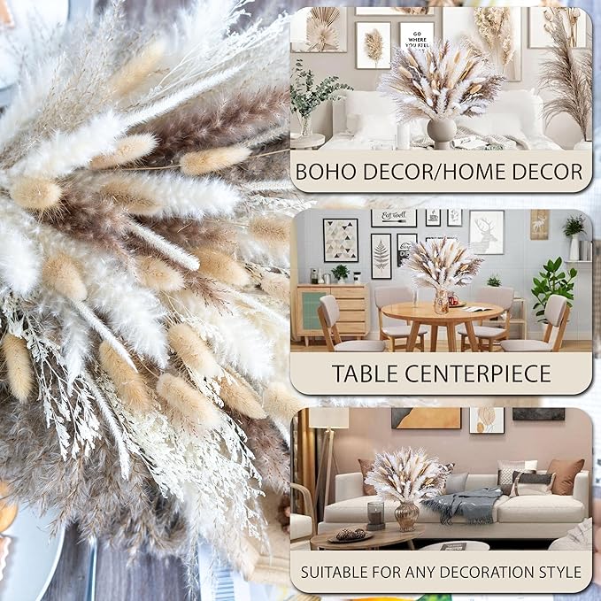 300PCS Natural Pampas Grass Decor Bouquet | Boho Dried Floral Arrangement Centerpiece Table Decor Wedding Decor Rustic Decor (300PCS)