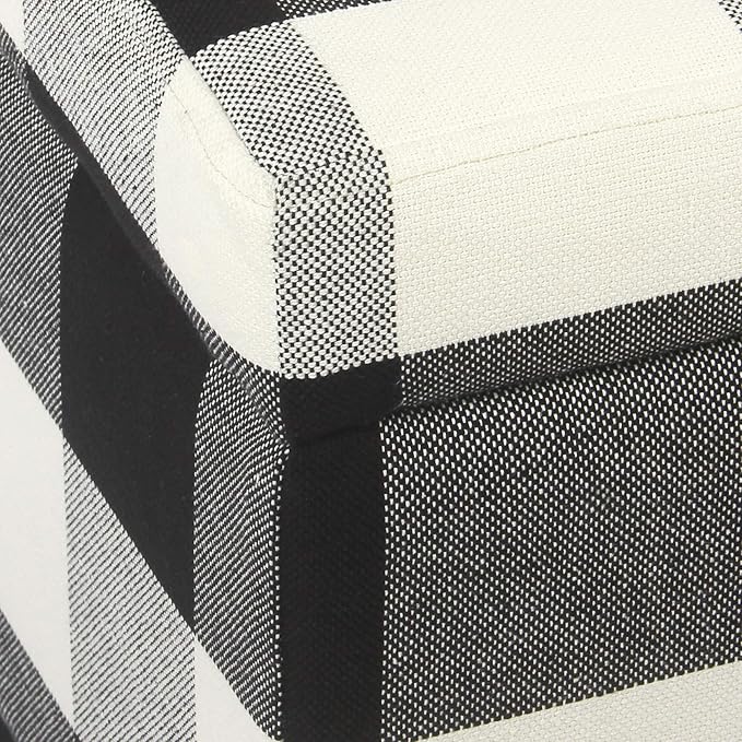 HomePop Large Upholstered Rectangular Storage Ottoman Bench with Hinged Lid, Black Buffalo Plaid
