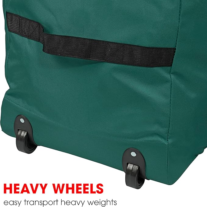 Primode Xmas Rolling Tree Storage Bag, Large Heavy Duty Storage Container, 22" Height X 16" Wide X 50" Long with 2 Wheels and Handles Fits Up to 7.5 Foot Tall Disassembled Holiday Tree (Green)