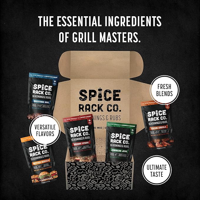 Spice Rack Co. BBQ Seasonings And Rubs - Smoking & Grilling Spices and Seasonings Sets, Grilling Accessories & Smoker Accessories, Unique Fathers Day Gift For Dad, Gifts For Father's Day (5 Pack)