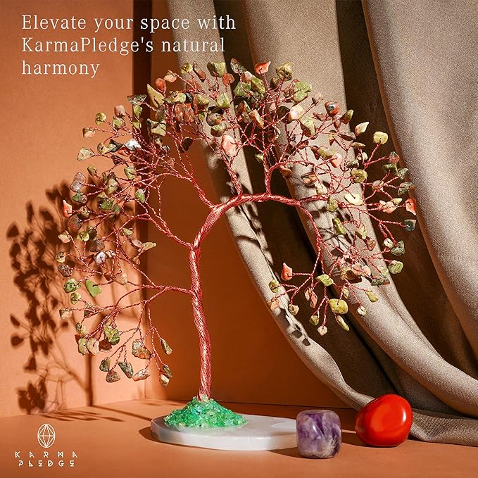 Crystal Tree of Life for Home, Office, Room, Wall Decor to Bring Money & Good Luck, Handmade Unakite Reiki Healing Chakra Tree Gifts for Women, Men, Mom & Dad, Unique Gifts for Birthday & Anniversary