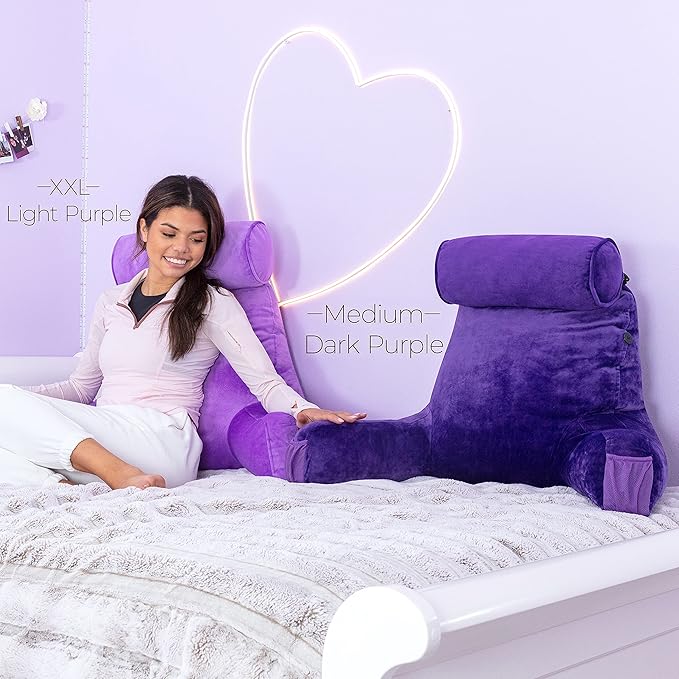 Husband Pillow XXL The Original for Adults - 30" Tall Backrest for Sitting Up in Bed - Firm Support Reading, Bed Rest Pillow for Adults, Neck Roll, Removable Cover - TV - Light Purple