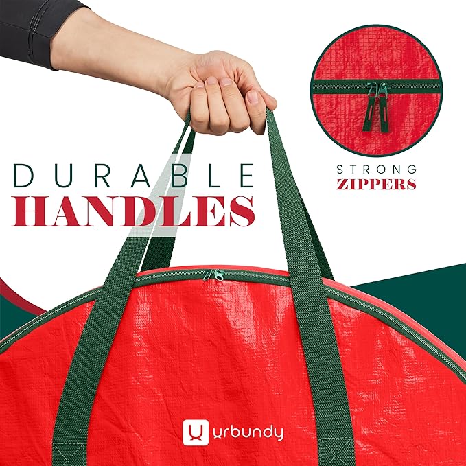 Heavy Duty Wreath Storage Bag 30 Inch, 2-Pack - Christmas Wreath Storage Container Red - Waterproof Plastic Material Wreaths Holder Storages - Holds 30 Inch Wreaths For Year Round