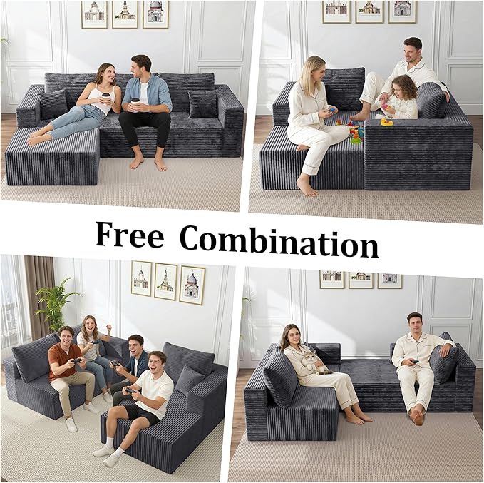 Boneless Couches for Living Room, Couch with Deep Seat Oversized Right Facing Chaise, Memory Foam Compressed Spineless 3 Seater Sofa for Apartment (Drak Gray, 92.5" L-Shape with Right Facing Chiase) | Boneless Compressed, Sofa in a Box, Cloud Couch, De...