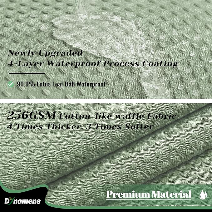 Dynamene Extra Long Shower Curtain, 84 Inch Long Waffle Fabric Shower Curtain for Bathroom, Tall Waterproof Cloth Shower Curtain Liner Set with Hook, Snap in Liner, Mesh Top Window, Sage Green, 72x84