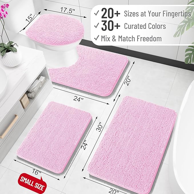 OLANLY Bathroom Rugs 34x21, Extra Soft Absorbent Chenille Bath Rugs, Rubber Backing Quick Dry, Machine Washable Bath Mats for Bathroom Floor, Tub and Shower, Home Decor Accessories, Pink