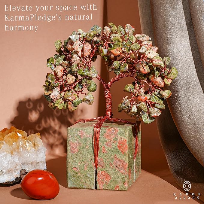 Chakra Tree of Life for Unique Gifts for Mom, Dad, Home and Office Decor, Handmade Unakite Healing Crystal Tree for Positivity, Money & Good Luck, Birthday Gifts for Women, Mens
