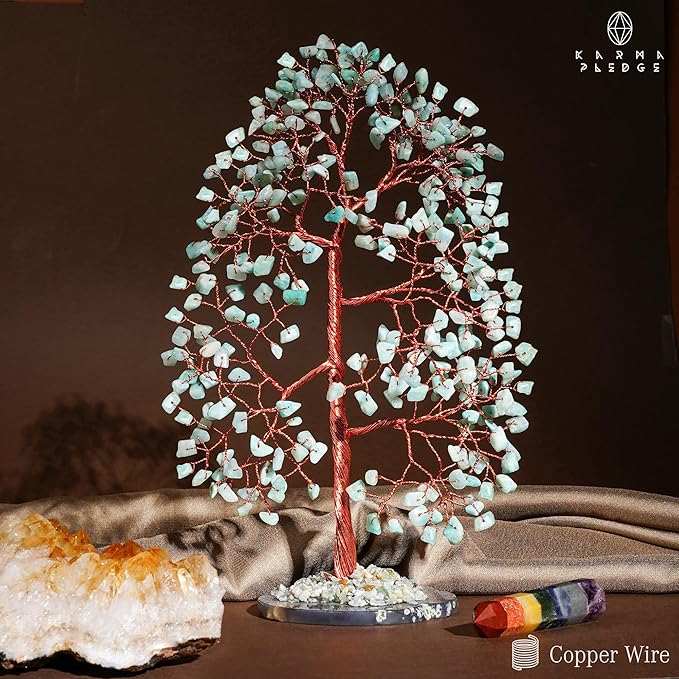 Crystal Tree of Life Birthday Gifts for Women, Men, Frineds, Handmade Amazonite Chakra Tree for Home, Room, Office Decor, Bring Money, Positivity, Reiki Healing, Good Luck, Gifts for Mom & Dad