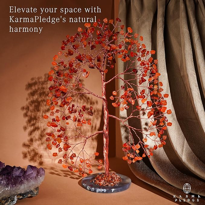 Crystal Tree of Life Birthday Gifts for Women, Men, Frineds, Handmade Carnelian Chakra Tree for Home, Room, Office Decor, Bring Money, Positivity, Reiki Healing, Good Luck, Gifts for Mom & Dad