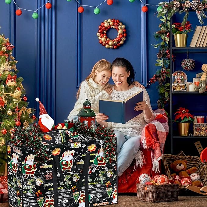 2 Pcs Christmas Ornament Storage Bags Christmas Tree Storage Bags 27 x 20 Inch Ornaments Bag with Zipper Xmas Heavy Duty Containers for Xmas Trees Baubles(Black,Santa Claus Style)