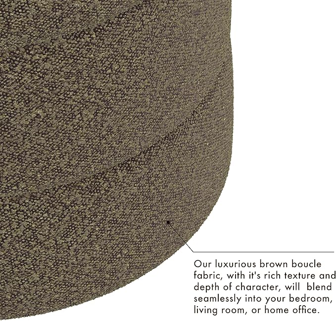 Spatial Order Upholstered Round Ottoman (No Lid, Seat Only) | Spatial Order Home Décor | Foot Rest Pouf – Dark Brown Boucle