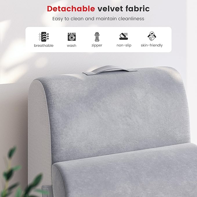 Homkdom Reading Pillow for Sitting in Bed Adult, 20" Back Pillow for Bed Sitting up with Armrests & Storage Pockets, Ergonomic Wedge Pillow for Watching TV, Gaming, Working, Recovery, 5PCS, Light Grey