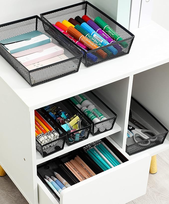BYCY Silverware Drawer Organizer, Mesh Utensil Organizer for Kitchen Storage, Black Steel Metal Mesh Tray for Flatware Fork Spoon Knife (9x6-4P-Black)