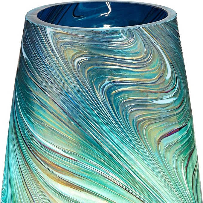 360 Lighting Carmen Modern Accent Table Lamps 12 1/2" High Set of 2 Green Clear Crystal Swirl Art Glass Shade for Bedroom Living Room Nightstand Bedside Night Stand Office Kids Room