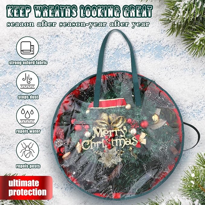 Shappy 2 Pcs Red Wreath Storage Bag Clear Wreath Box Storage Containers with Clear Window and Handle Garland Containers for Holiday Seasonal Bags