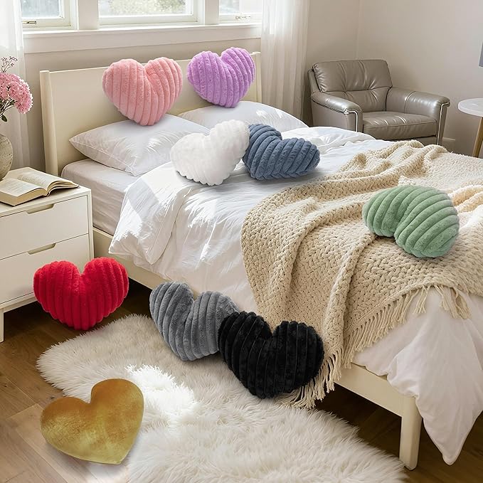16 Inch Gold Heart Pillow Decorative Throw Pillows, Heart Shaped Soft Fluffy Cute Pillows Cushions for Valentines Wedding Couch Chair Bed Bedroom Room Home Decor Aesthetic (1, Gold, Medium-16"x13")