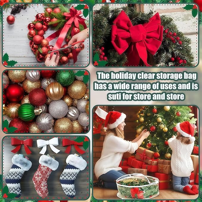2Pcs Christmas Wreath Storage Container 30 Inch Clear Wreath Storage Bags Round Durable Wreath Bags Clear Everyday Bag with Dual Zippers and Sturdy Handles for Holiday Christmas Wreaths（Large）