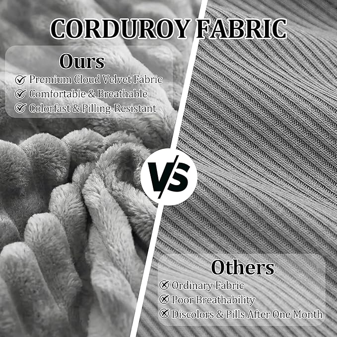 Corduroy Ottoman, Modern Boneless Cloud Foot Rest Foam Support, Oversized Modular Sectional Sofa Stool for Living Room, Bedroom & Small Spaces, No Assembly Required (Light Gray, Ottoman) | Foam Support, No Assembly Required, Living Room/Bedroom