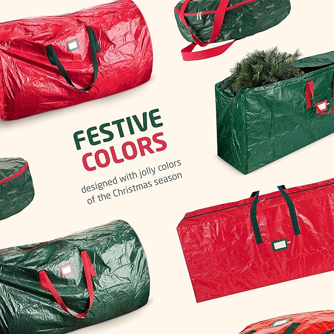 ZOBER Christmas Tree Storage Bag - With 2 Ornaments Accessories/Garland Bags - Fits 9 Ft Trees - Plastic, Waterproof Christmas Tree Bag For Storage Box For Xmas - Strong, Durable Handles - Green