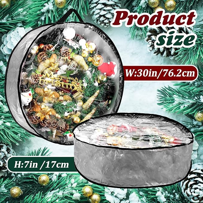 Dunzy 8 Pieces Wreath Container Christmas Wreath Storage Bag Garland Tear Resistant Fabric Round Boxes with Clear Window for Storage for Xmas Holiday Ornament(30×30×7.8 Inch,Gray)
