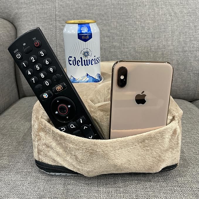 Couch Cup Holder Pillow, Couch Drinks Remotes Holder for Center of Couch, for Sofa, Bed, RV, Car (Beige)