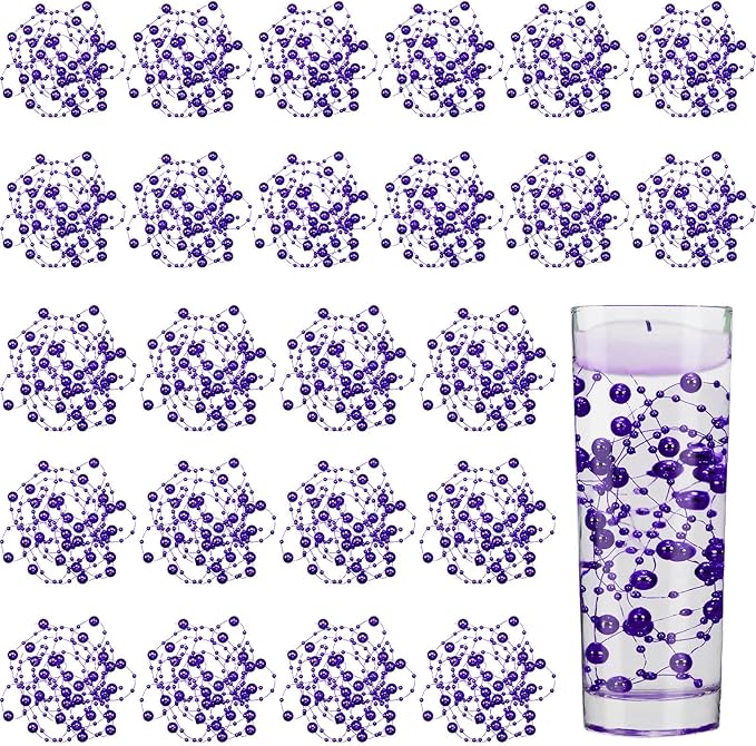 Tondiamo 24 Pcs Artificial Pearl String for Floating Candle Faux Pearls Beads String Garland Centerpiece Decoration for Vases Filler Wedding Spring Holiday Party Decor(Dark Purple)