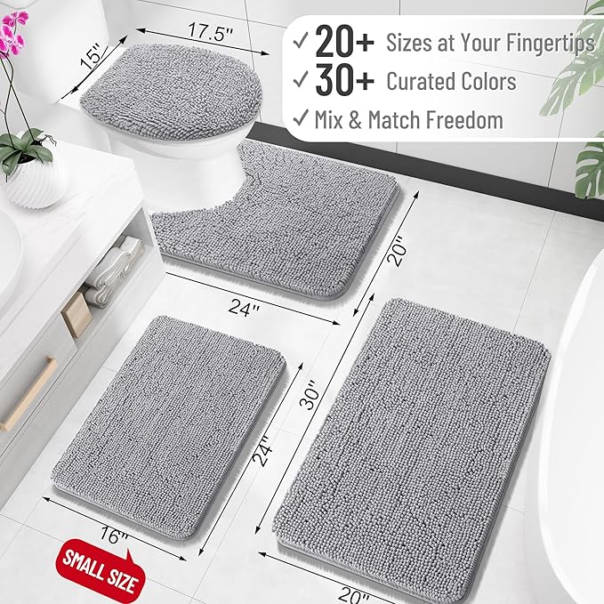 OLANLY Bathroom Runner Rugs 47x20, Extra Soft Absorbent Chenille Bath Rugs, Rubber Backing Quick Dry, Machine Washable Long Bath Mats for Bathroom Floor, Tub and Shower, Home Decor Accessories, Grey