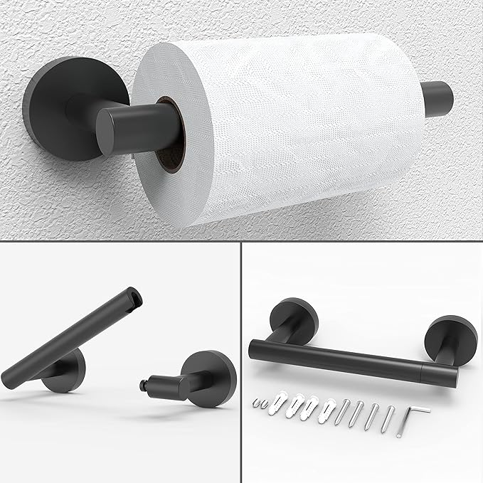RARXTR 3pc Bathroom Hardware Set with Matte Black Toilet Paper Holder, Towel Ring, Towel Bar SUS304 Stainless Steel Toilet Paper Roll Holder Wall Mount, Bathroom Towel Holder, Towel Rack Set