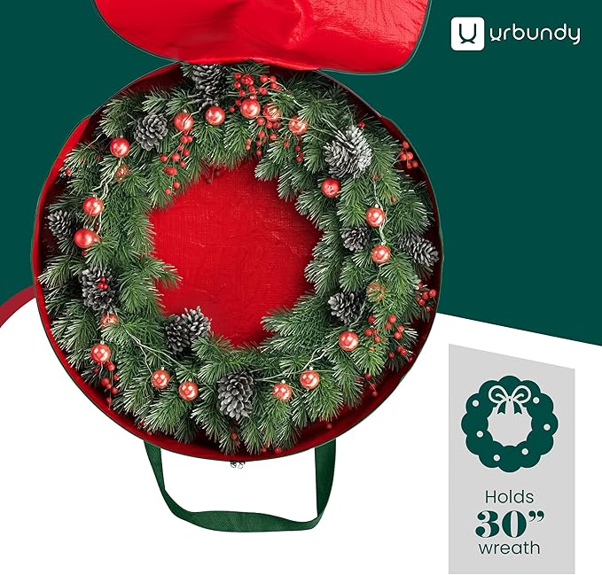 Heavy Duty Wreath Storage Bag 30 Inch, 2-Pack - Christmas Wreath Storage Container Red - Waterproof Plastic Material Wreaths Holder Storages - Holds 30 Inch Wreaths For Year Round
