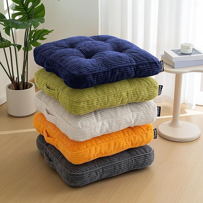 HIGOGOGO Floor Pillow Cushion for Adults, Meditation Cushion Pillow, Large Square Floor Sitting, Tufted Corduroy Cover, for Tatami Living Room or Yoga, 22x22 Inch, 2Pack, Navy