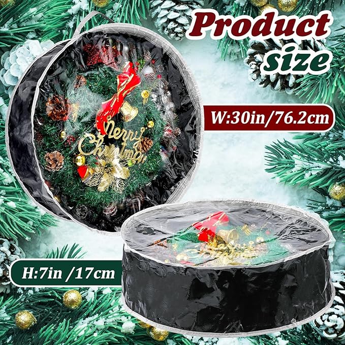 Dunzy 8 Pieces Wreath Container Christmas Wreath Storage Bag Garland Tear Resistant Fabric Round Boxes with Clear Window for Storage for Xmas Holiday Ornament(30×30×7.8 Inch,Black)