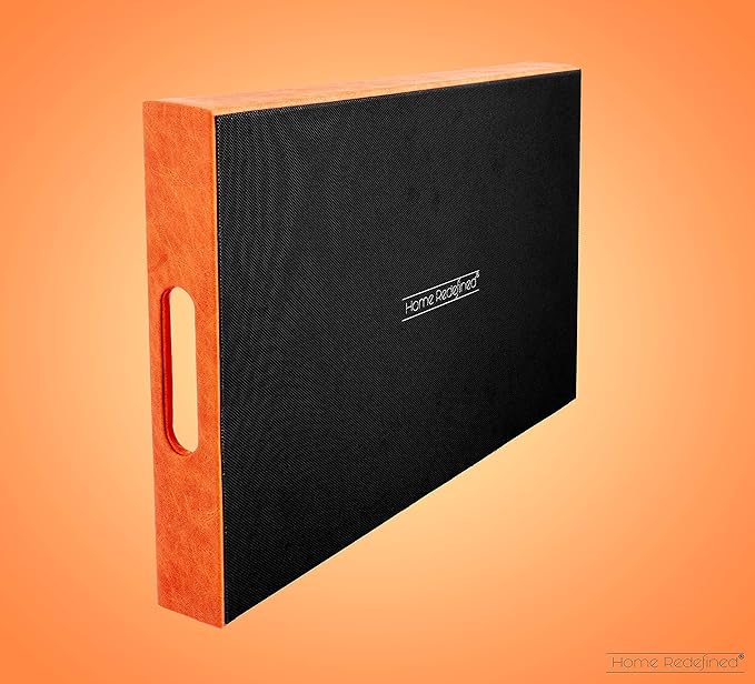 Home Redefined Beautiful Modern Elegant 17.5"x12" Rectangle Orange Faux Leather Decorative Tray Ottoman Coffee Table Perfume Living Room Kitchen Serving Tray with Handles for All Occasion's