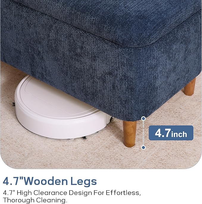 39.4”Ottoman with Storage Set of 2,Upholstered Comfy Storage Bench Ottoman with Wooden Legs,End of Bed Bench Footstool for Hallway Entryway Bedroom Living Room Corner Blue