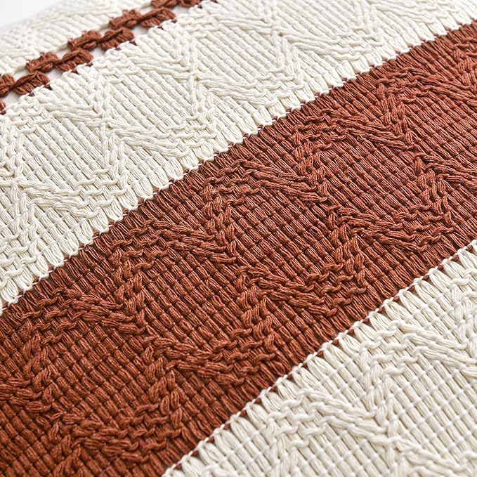 Fancy Homi Set of 1 Rust Boho Long Lumbar Decorative Throw Pillow Cover 14x24 Inch for Couch Bed Sofa, Aesthetic Modern Organic Fall Room Decor, Soft Cotton Cute Terracotta Farmhouse Cushion Case