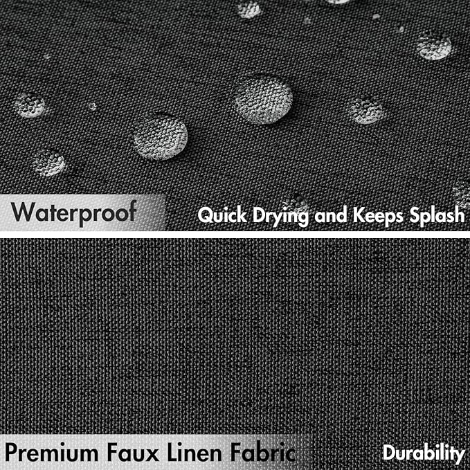 MIULEE 96" Long Scalloped Shower Curtain Linen Textured with 12 Metal Hooks Cute Extra Long Heavy Duty Washable Waterproof Cloth Shower Curtains with Black Border for Bathroom Hotel Bathtub,Black