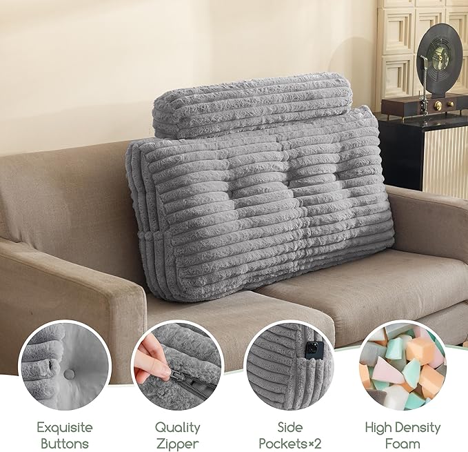 HIGOGOGO Triangular Headboard Wedge Pillow with a Cylindrical Pillow and Memory Foam Filling, Daybed Pillows for Sitting up, Reading or Working with Removable Cover,Twin 39.4"x19.7"