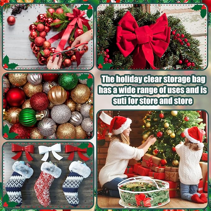 Zhengmy 20 Pcs 24 Inch Christmas Wreath Storage Bags Transparent Wreath Storage Container Bulk Wreaths Box with Dual Zippers and Handles for Xmas Holiday Wreaths Garland