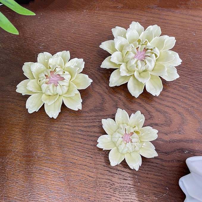 CEUYGT Handmade Ceramic Wall Flower Decor - Yellow King Protea Design, Elegant Home Wall Art for Living Room, Bedroom, or Office Decoration Yellow 3.54"(Medium)
