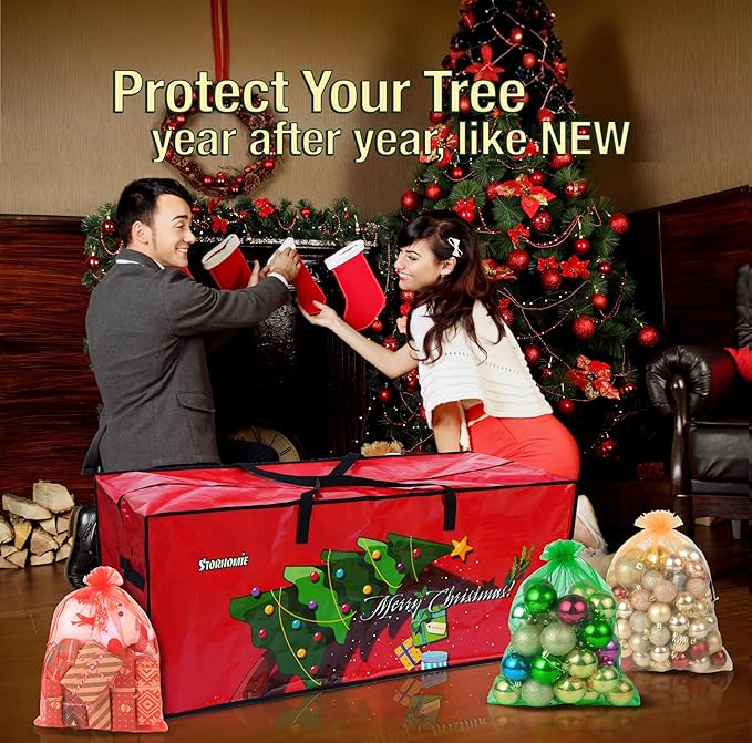 Christmas Tree Storage Bag 9FT, Christmas Tree Bag,Double Thickened Woven Fabric,Christmas Tree Storage for Disassembling Artificial Tree 65 * 15 * 30inch with 3 Organizer Pouches