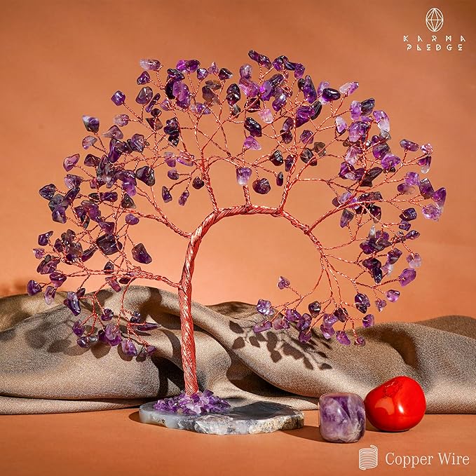 Amethyst Crystal Tree of Life for Home, Office, Room, Wall Decor to Bring Money & Good Luck, Handmade Reiki Healing Chakra Tree, Unique Birthday Gifts for Women, Men, Mom & Dad
