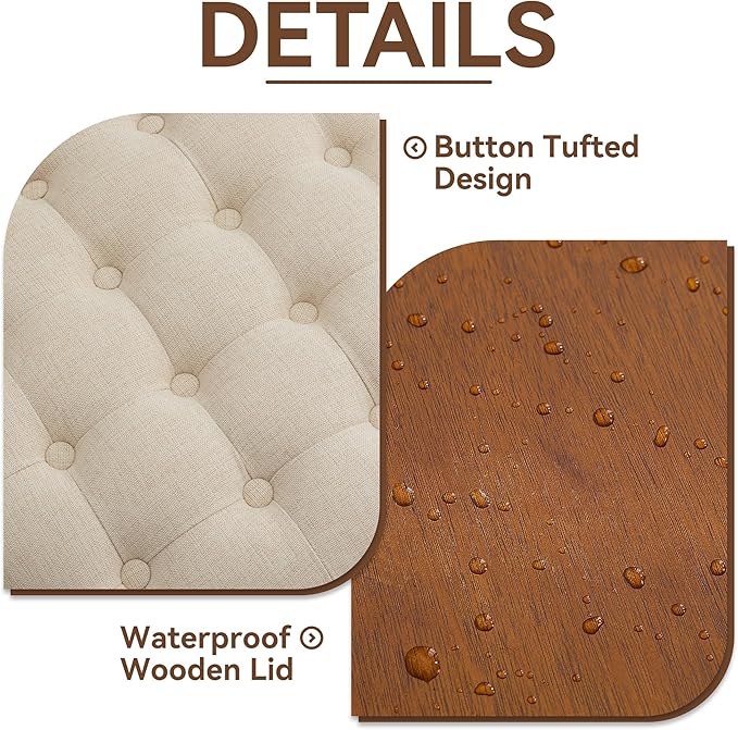 WUTUTUEE 24Inch Round Storage Ottoman with Tray, Modern Tufted Fabric Circle Coffee Table with Storage, Upholstered Ottoman with Removable Top for Living Room, Bedroom, Khaki