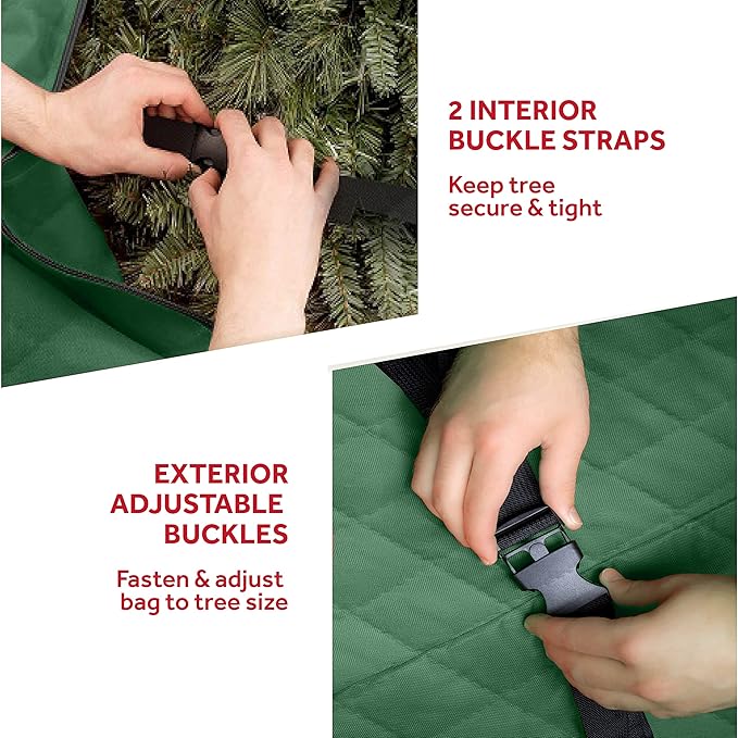 Zober Christmas Tree Storage Bag 9 Ft - Artificial Disassembled Christmas Tree Storage - 2 Zipper, Durable Straps & Handles - XMas Tree Bag Made From Tear Proof 600D Oxford - Red Diamond Quilt