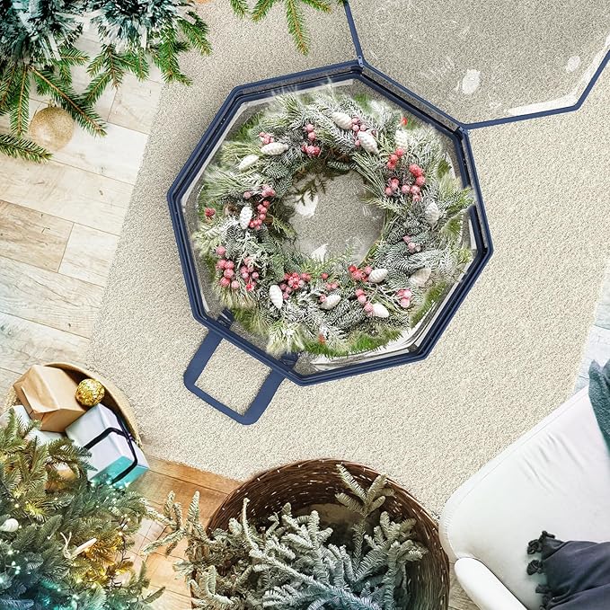 Hearth & Harbor Wreath Storage Container - Clear Christmas Wreath Storage Bag, Dual Zipper and Handles - 36" Premium Wreath Storage Organizer Box