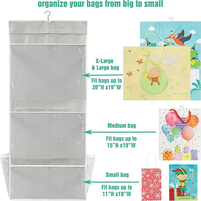 Simple Houseware Double-Sided Hanging Gift Wrap Organizer Storage Pockets, Gray (Set of 1)