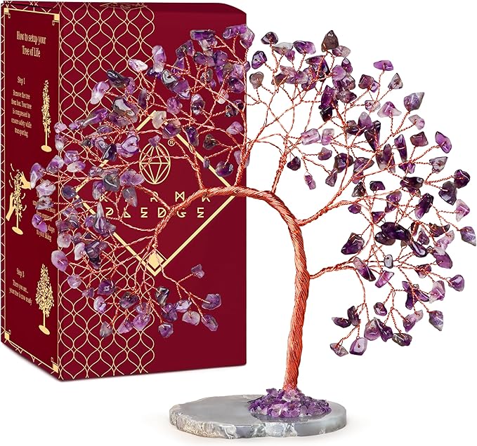 Amethyst Crystal Tree of Life for Home, Office, Room, Wall Decor to Bring Money & Good Luck, Handmade Reiki Healing Chakra Tree, Unique Birthday Gifts for Women, Men, Mom & Dad