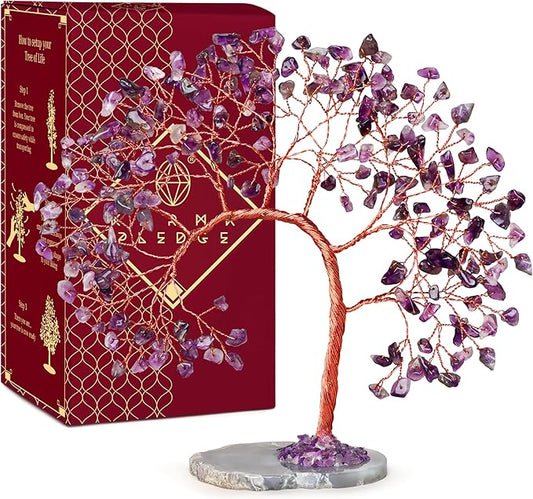 Amethyst Crystal Tree of Life for Home, Office, Room, Wall Decor to Bring Money & Good Luck, Handmade Reiki Healing Chakra Tree, Unique Birthday Gifts for Women, Men, Mom & Dad