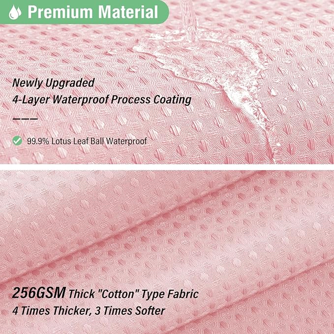 Dynamene Long Fabric Shower Curtain - 78 inch Long Waffle Weave Weighted Cloth Shower Curtains for Bathroom, Neutral Heavy Duty Hotel Spa Luxury Bath Curtain Set with 12 Hooks, 72x78, Pink